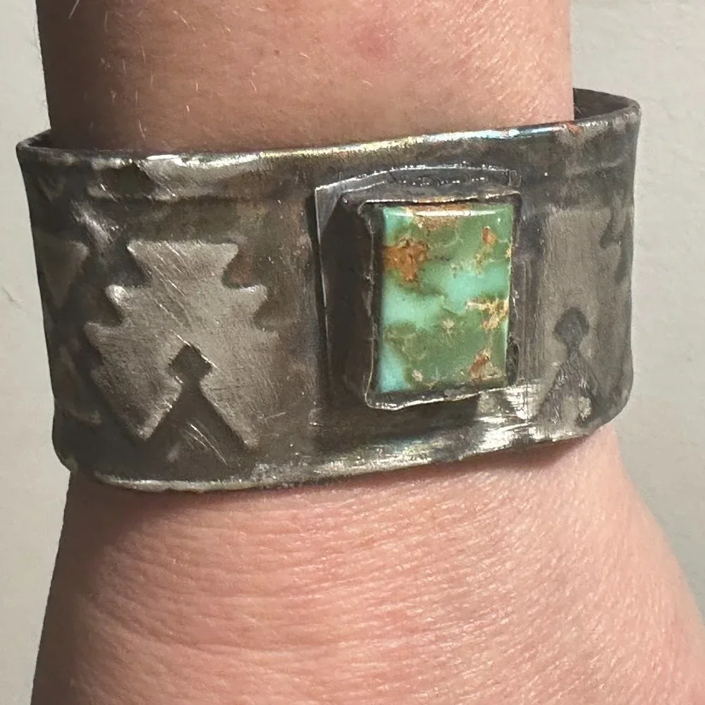 Royston Turquoise Aztec Southwestern Sterling Silver 925 Cuff Bracelet Unisex